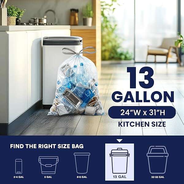 Plasticplace 13 Gallon Trash Bags │ 1.0 Mil │ Clear Extra Tall Drawstring Garbage Can Liners │ 24" x 31" (200 Count) - Image 3