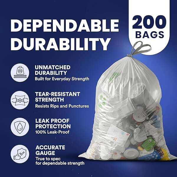 Plasticplace 13 Gallon Trash Bags │ 1.0 Mil │ Clear Extra Tall Drawstring Garbage Can Liners │ 24" x 31" (200 Count) - Image 4