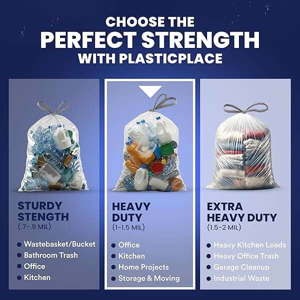 Plasticplace 13 Gallon Trash Bags │ 1.0 Mil │ Clear Extra Tall Drawstring Garbage Can Liners │ 24" x 31" (200 Count) - Image 6