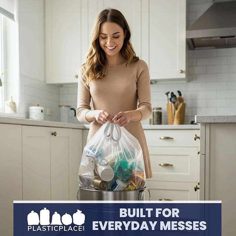 Plasticplace 13 Gallon Trash Bags │ 1.0 Mil │ Clear Extra Tall Drawstring Garbage Can Liners │ 24" x 31" (200 Count) - Image 7