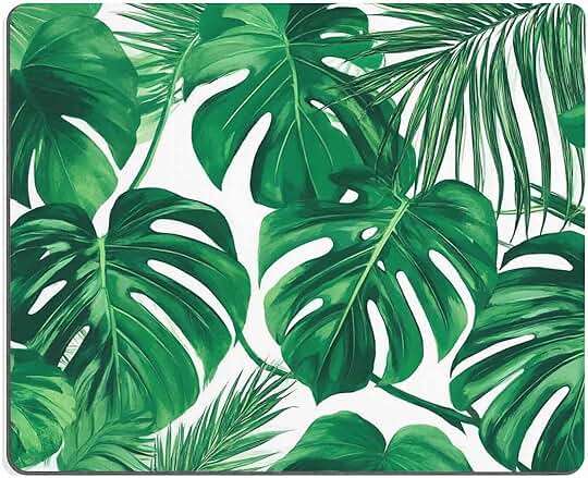 Tropical Leaf Mousepad - Mat - Beautiful Design - Leaves Green with White Background - Rectangle Mouse pad - Image 1