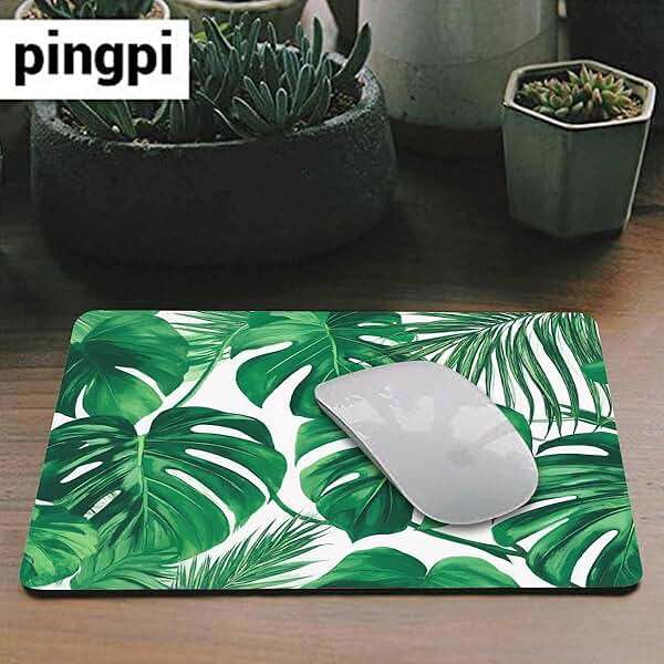 Tropical Leaf Mousepad - Mat - Beautiful Design - Leaves Green with White Background - Rectangle Mouse pad - Image 2