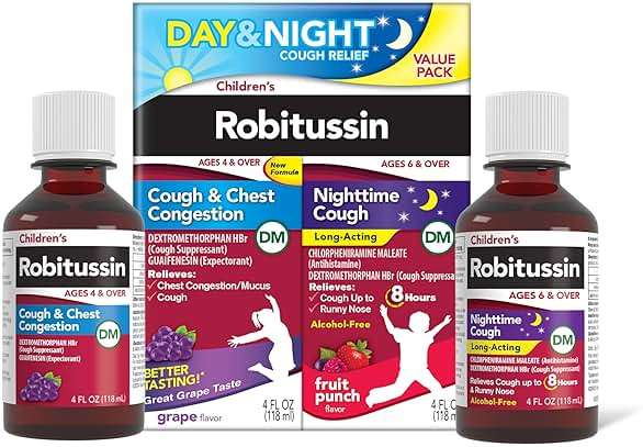 Children's Robitussin DM Day and Night Cough Relief Value Pack, Cough Medicine, Grape/Fruit Punch Flavor - 4 Fl Oz x 2 - Image 1