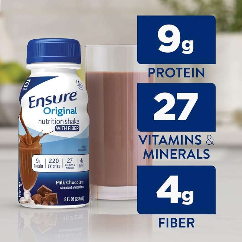 Ensure Original Milk Chocolate Nutrition Shake With Fiber | Small Meal Replacement Shake | Ready to Drink | 9g Protein, 27 Vitamins and Minerals | 8 fl oz - 24 Pack - Image 3