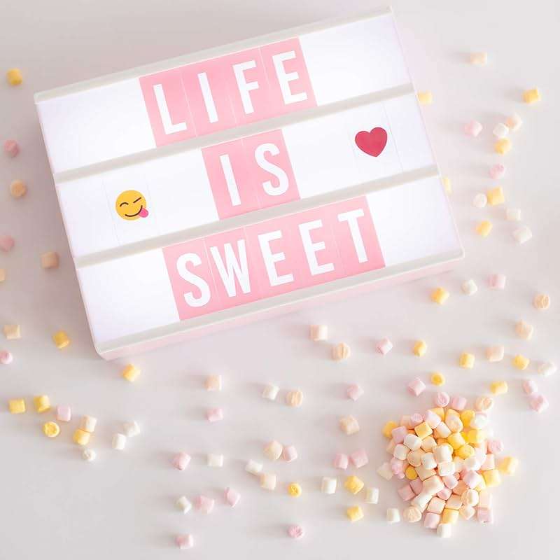 BONNYCO Pink Cinema Light Box with 400 Letters, Emojis, 2 Markers. Led Light Box Home Office and Room Decor, Cinema Led Sign Letters Board. Gifts for Women Girls Christmas Birthdays, Pink Decor - Image 2
