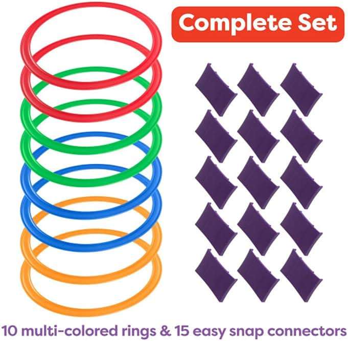 HEY! PLAY! Hopscotch Rings Game - Ten 11-Inch Plastic Rings and 15 Connectors for Indoor and Outdoor Use - Play Set for Girls and Boys (Multicolored) - Image 2