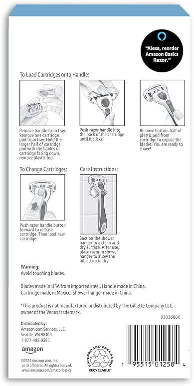 Amazon Basics 5-Blade Razor Handle for Women, Includes 12 Cartridges and Shower Hanger, 14 Piece Set, Blue - Image 2