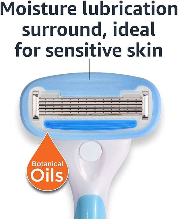 Amazon Basics 5-Blade Razor Handle for Women, Includes 12 Cartridges and Shower Hanger, 14 Piece Set, Blue - Image 4