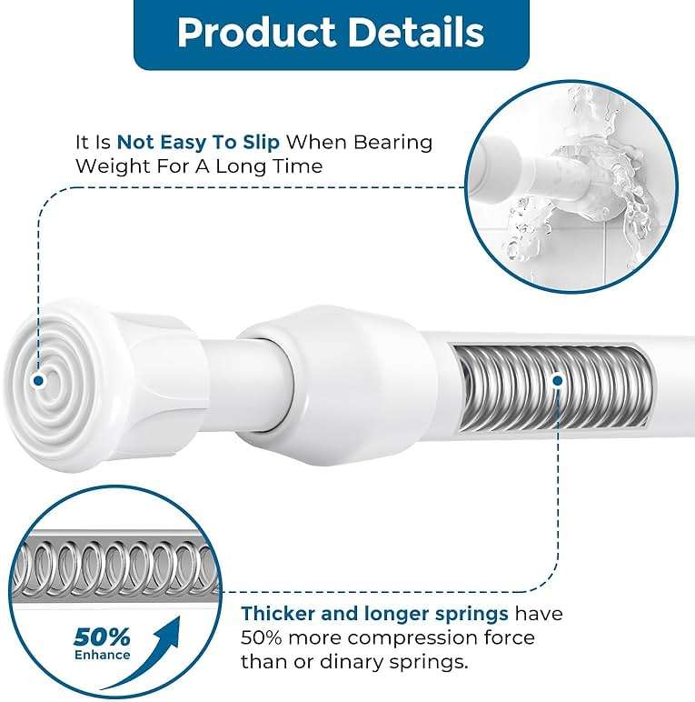 AIZESI Spring Tension Curtain Rods Short Tension Rod (White,17" to 28"-2Pcs) - Image 6