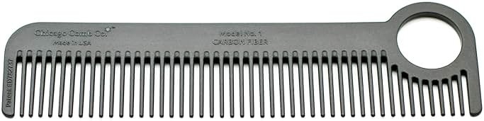 Chicago Comb Model 1 Carbon Fiber, Made in USA, smooth, strong, and light, anti-static, heat-resistant, 5.5 inches (14 cm) long, ultimate daily use, pocket, and travel comb - Product Image