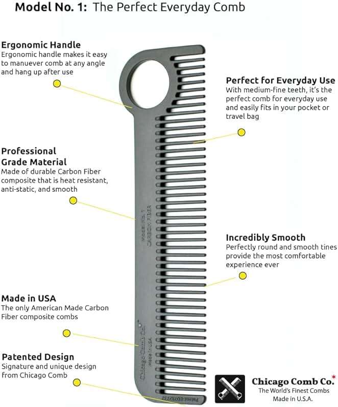 Chicago Comb Model 1 Carbon Fiber, Made in USA, smooth, strong, and light, anti-static, heat-resistant, 5.5 inches (14 cm) long, ultimate daily use, pocket, and travel comb - Image 7