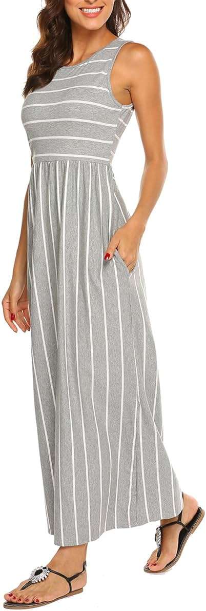 Hount Women's Summer Sleeveless Striped Flowy Casual Long Maxi Dress with Pockets - Image 1