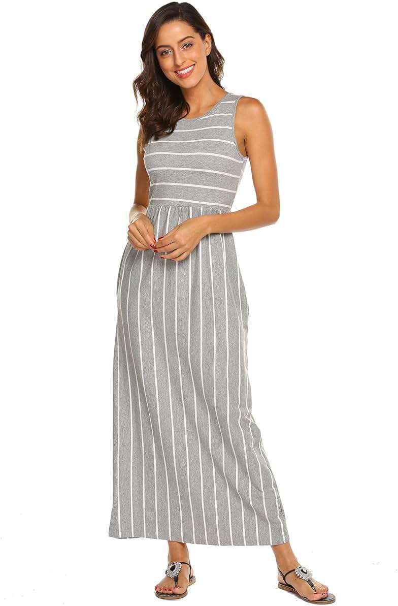 Hount Women's Summer Sleeveless Striped Flowy Casual Long Maxi Dress with Pockets - Image 4
