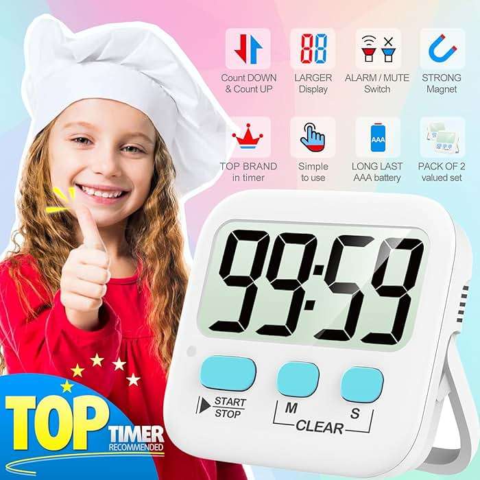 Antonki 2 Pack Digital Timer for Kids, Magnetic Countdown Kitchen Timers for Cooking, Egg, Classroom, Teacher, Exercise, Study, Oven - Battery Included - Image 2