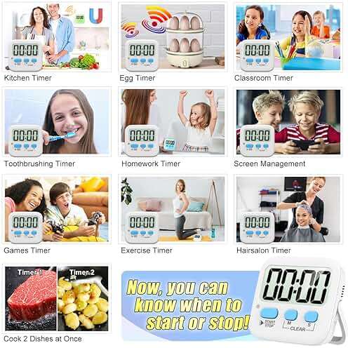 Antonki 2 Pack Digital Timer for Kids, Magnetic Countdown Kitchen Timers for Cooking, Egg, Classroom, Teacher, Exercise, Study, Oven - Battery Included - Image 6