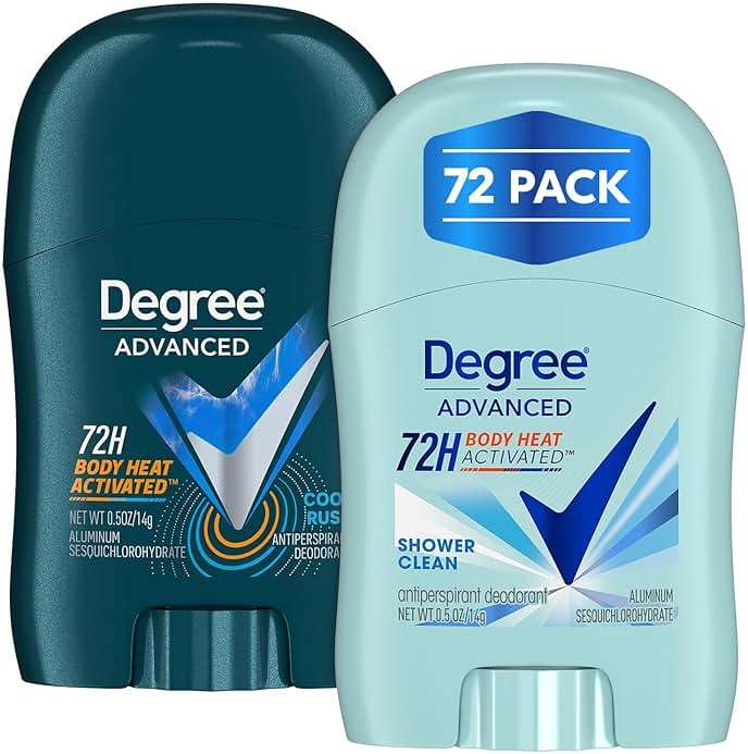 Degree Travel Deodorant Variety 72-Pack (36 Cool Rush + 36 Shower Clean) – 72H Body Heat Activated Mini Antiperspirant, 0.5 Oz Ea - Image 1