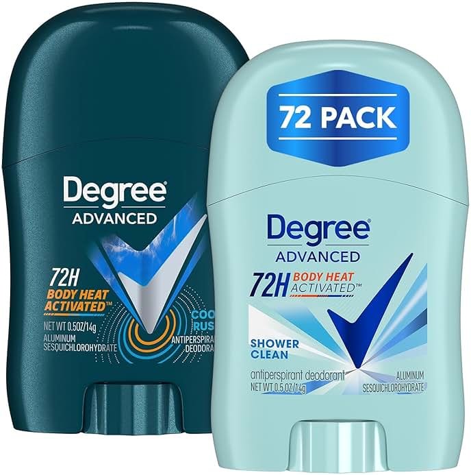 Degree Travel Deodorant Variety 72-Pack (36 Cool Rush + 36 Shower Clean) – 72H Body Heat Activated Mini Antiperspirant, 0.5 Oz Ea - Product Image