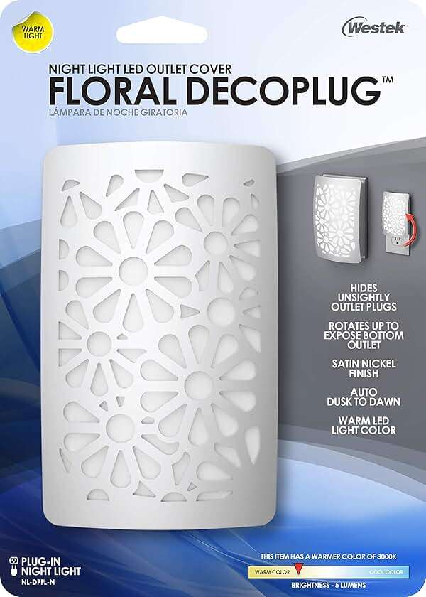 Westek NL-DPFL-N Floral Decoplug Night Light, Satin Nickel - Image 6