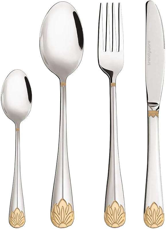 Silverware Set Limited Edition – 24 Piece Dinnerware Set – Flatware Set for 6 – Silver Tableware Set w/Gold Accents – Great for Family Gatherings & Daily Use – Spoons, Knives, Teaspoons, Forks - Image 1