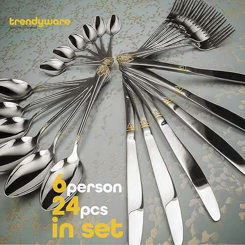 Silverware Set Limited Edition – 24 Piece Dinnerware Set – Flatware Set for 6 – Silver Tableware Set w/Gold Accents – Great for Family Gatherings & Daily Use – Spoons, Knives, Teaspoons, Forks - Image 2