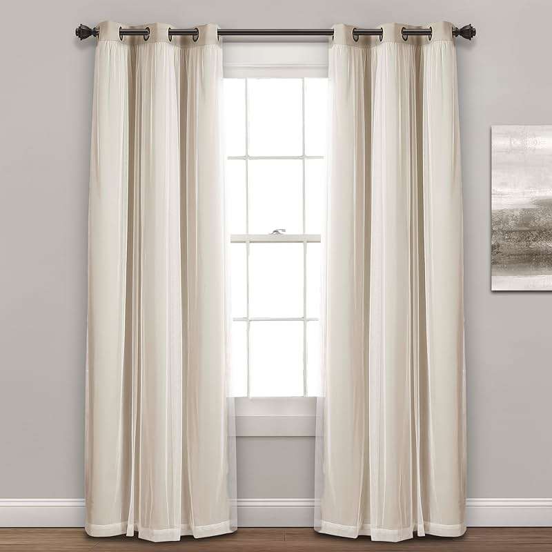Lush Decor Sheer Grommet Curtains With Insulated Blackout Lining, Window Curtain Panels, Pair, 38"W x 84"L, Wheat - Curtain With Sheer Overlay, Elegant Blackout Curtains for Bedroom - Image 2