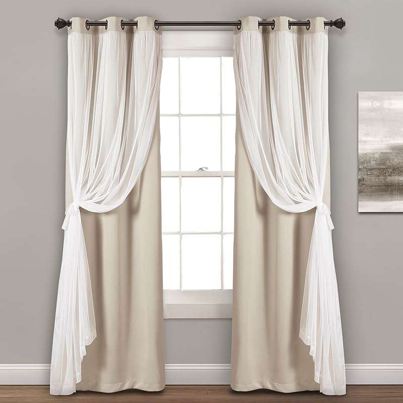 Lush Decor Sheer Grommet Curtains With Insulated Blackout Lining, Window Curtain Panels, Pair, 38"W x 84"L, Wheat - Curtain With Sheer Overlay, Elegant Blackout Curtains for Bedroom - Image 3