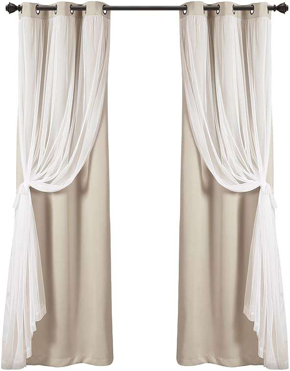 Lush Decor Sheer Grommet Curtains With Insulated Blackout Lining, Window Curtain Panels, Pair, 38"W x 84"L, Wheat - Curtain With Sheer Overlay, Elegant Blackout Curtains for Bedroom - Image 9