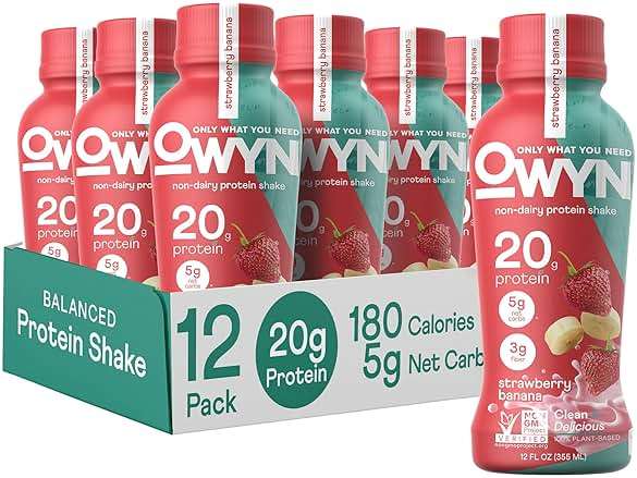 OWYN Only What You Need Strawberry Banana Flavored Protein Shake, 20g Protein, 4g Sugar, 3g Fiber, Dairy Free, Plant Based Protein Drink, 12 Count - Image 1