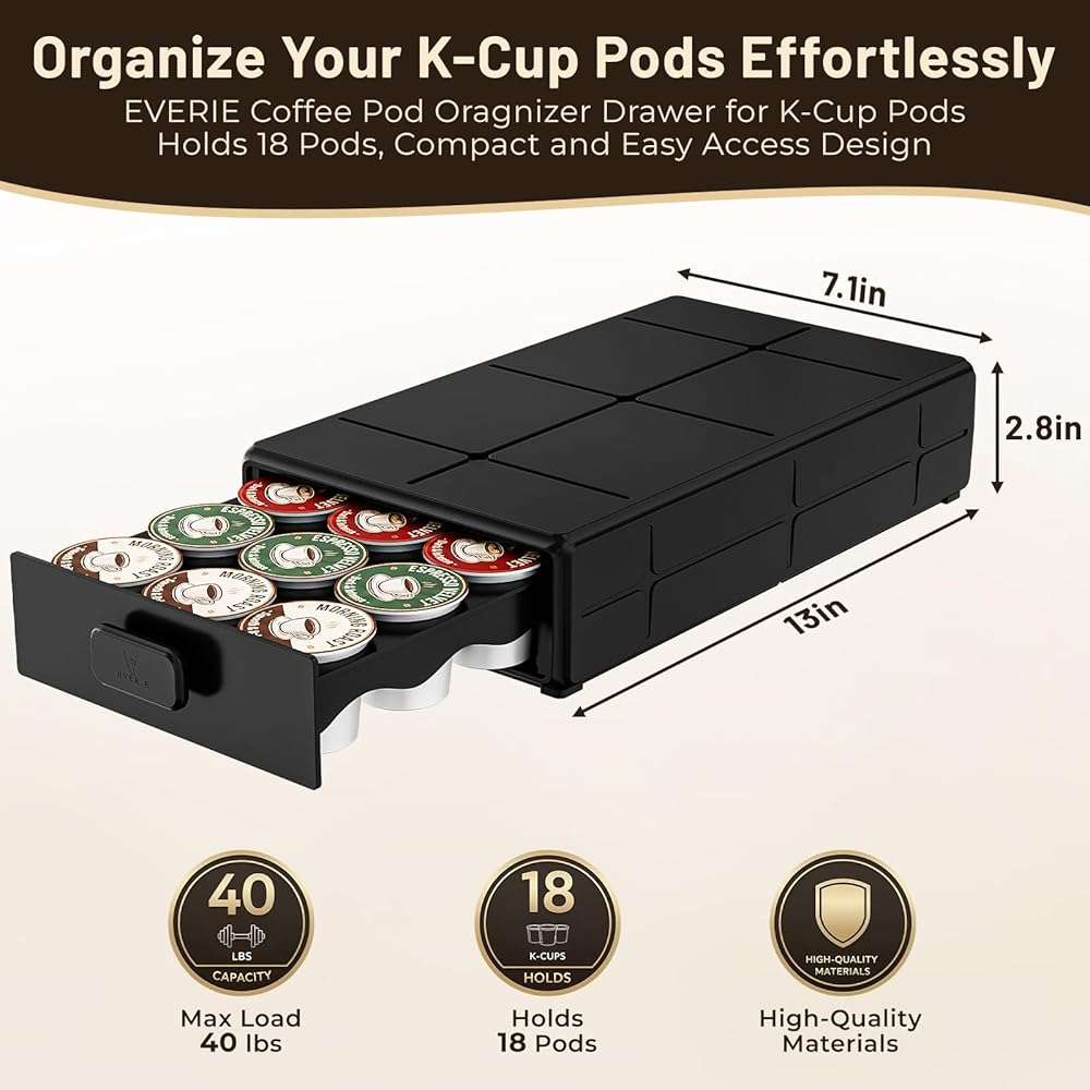 EVERIE Coffee Pod Organizer Drawer for Keurig K-Cup Pods, Holds 18 Pods - Compact, Easy-Access Design with Smooth Glide, Ideal for Small Spaces and Coffee Machines - Image 3