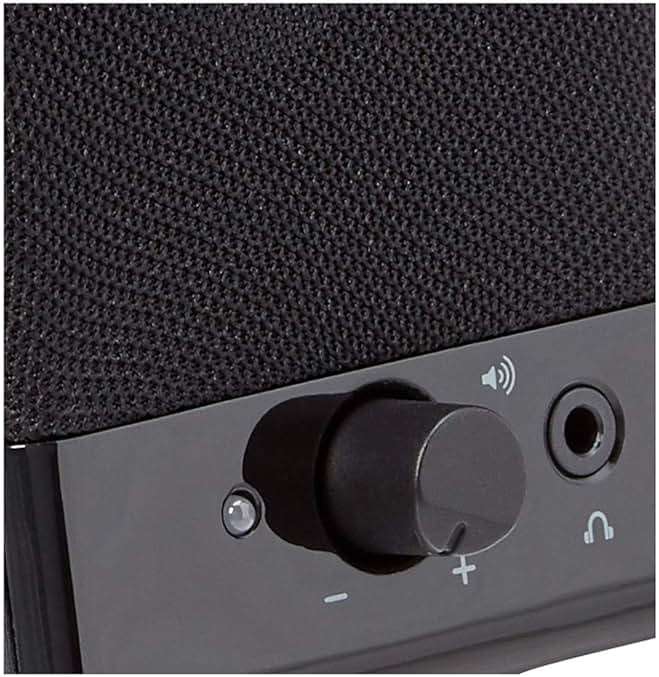 Amazon Basics USB-Powered Computer Speakers with Volume Control for Desktop or Laptop PC, Compact Size, Headphone Jack, Portable, Plug-N-Play, Black - Image 2