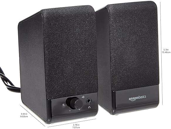 Amazon Basics USB-Powered Computer Speakers with Volume Control for Desktop or Laptop PC, Compact Size, Headphone Jack, Portable, Plug-N-Play, Black - Image 6