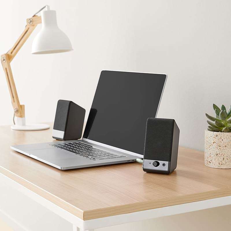 Amazon Basics USB-Powered Computer Speakers with Volume Control for Desktop or Laptop PC, Compact Size, Headphone Jack, Portable, Plug-N-Play, Black - Image 7
