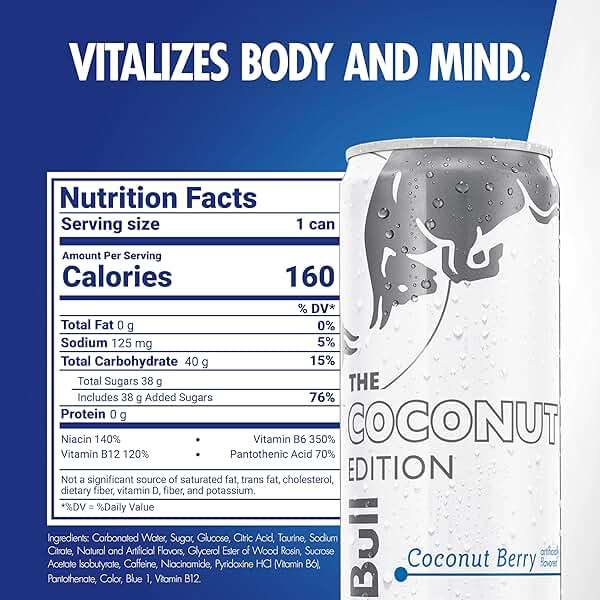 Red Bull Coconut Edition Energy Drink, Coconut Berry, with 114mg Caffeine plus Taurine & B Vitamins, 12 Fl Oz, Pack of 24 Cans - Image 2
