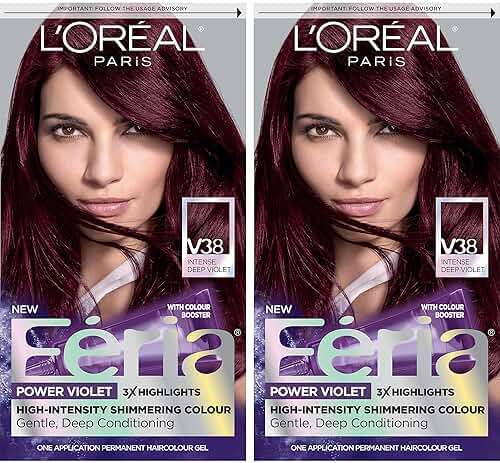 L'Oreal Paris Feria Multi-Faceted Shimmering Permanent Hair Color, V38 Violet Noir, Hair Dye Kit, Pack of 2 - Image 1