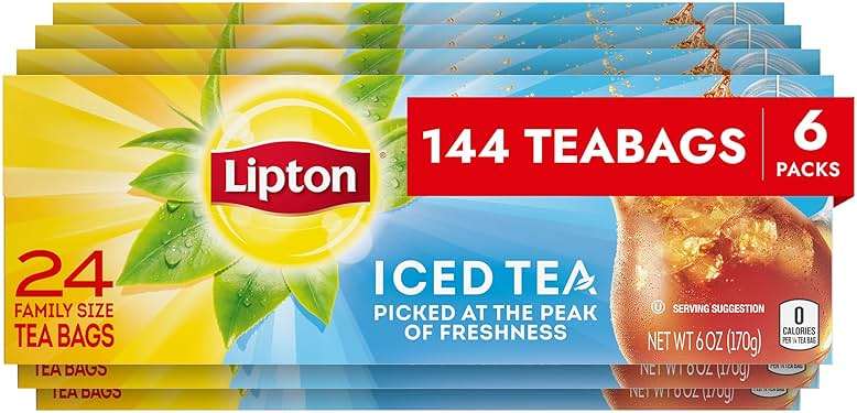 Lipton Unsweetened Iced Tea Bags, Family Size Zero Calories, 144 Total Tea Bags (24ct - Pack of 6) - Image 1