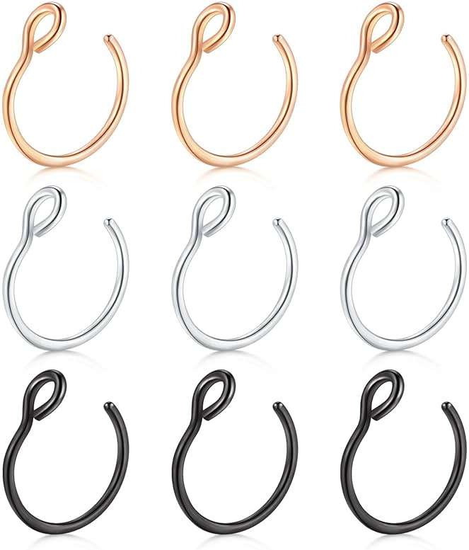 D.Bella 20G Fake Piercing Jewelry Hoop for Faux Lip Septum Nose Ring Set,8mm - Image 1