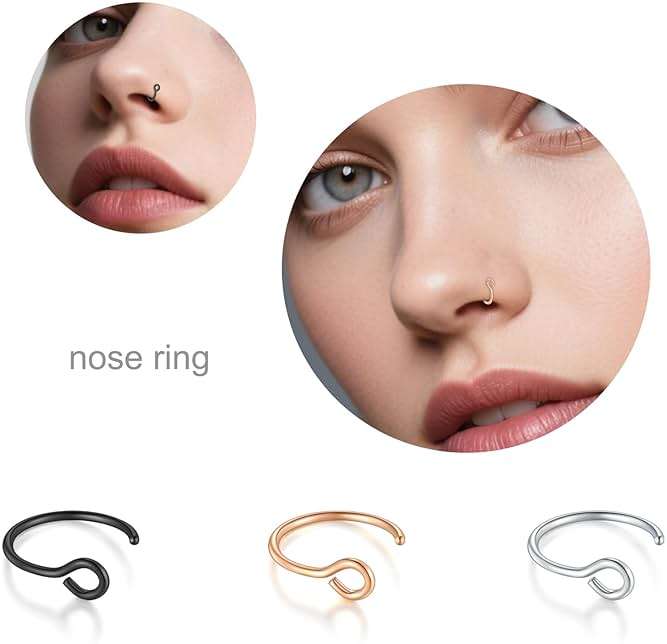 D.Bella 20G Fake Piercing Jewelry Hoop for Faux Lip Septum Nose Ring Set,8mm - Image 3