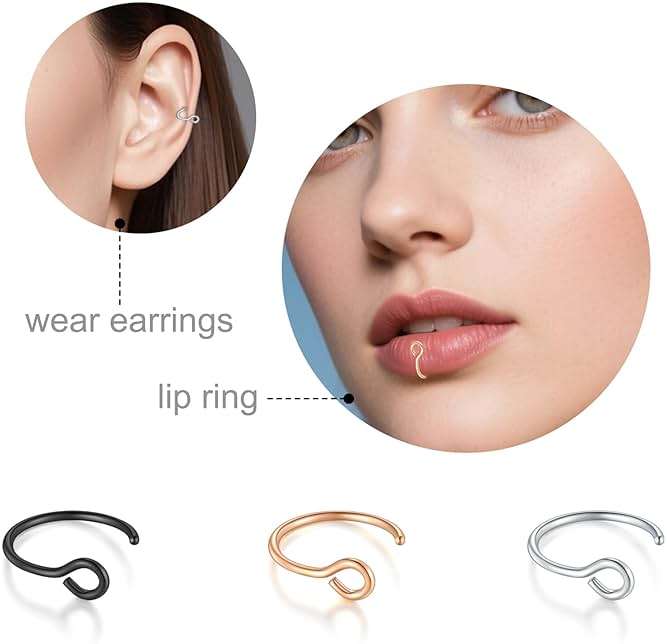 D.Bella 20G Fake Piercing Jewelry Hoop for Faux Lip Septum Nose Ring Set,8mm - Image 4