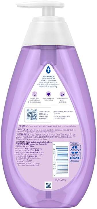 Johnson's Baby Calming Shampoo with Soothing NaturalCalm Aromas, Gentle, Hair Wash, Baby Essentials, Hypoallergenic, No Added Parabens and Sulfates, Baby Essentials, 20.3 fl. Oz - Image 9