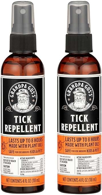 Grandpa Gus's Natural Tick and Mosquito Repellent Spray, DEET-Free, Plant-Based, Up to 8 Hours, Safe for Kids When Used as Directed, 4 oz 2 Pack - Product Image