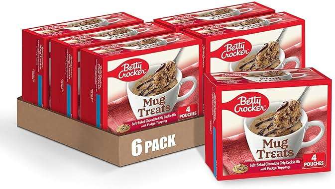 Betty Crocker Mug Treats Soft-Baked Chocolate Chip Cookie Mix with Fudge Topping, 4 Servings (Pack of 6) - Image 1