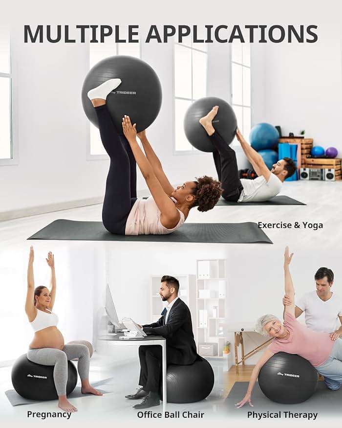 Trideer Yoga Ball for Exercise, Daily Stretching, Pilates, Core & Balance Training, Stability Ball for Pregnancy & Birthing Prep, Physical Therapy, Office Chair for Active Sitting, Quick Pump Included - Image 2