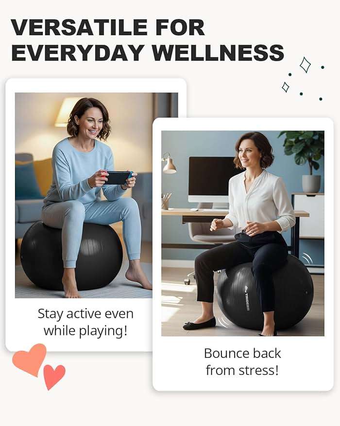 Trideer Yoga Ball for Exercise, Daily Stretching, Pilates, Core & Balance Training, Stability Ball for Pregnancy & Birthing Prep, Physical Therapy, Office Chair for Active Sitting, Quick Pump Included - Image 4