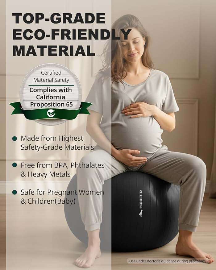 Trideer Yoga Ball for Exercise, Daily Stretching, Pilates, Core & Balance Training, Stability Ball for Pregnancy & Birthing Prep, Physical Therapy, Office Chair for Active Sitting, Quick Pump Included - Image 6