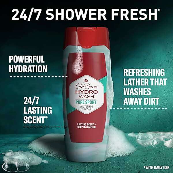 Old Spice Moisturizing Body Wash for Men, Hydro Wash, 2-in-1 Long Lasting Scent & Powerful Hydration to Fight Dry Skin, 24/7 Shower Fresh, Pure Sport Scent, 16 oz (Pack of 4) - Image 2