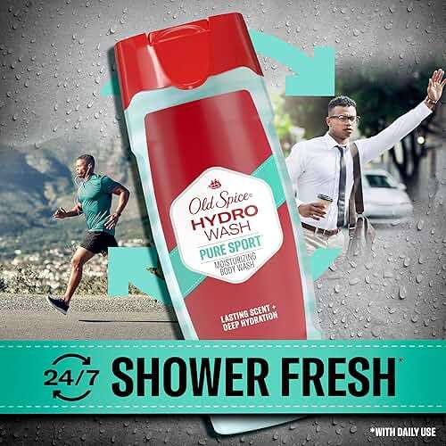 Old Spice Moisturizing Body Wash for Men, Hydro Wash, 2-in-1 Long Lasting Scent & Powerful Hydration to Fight Dry Skin, 24/7 Shower Fresh, Pure Sport Scent, 16 oz (Pack of 4) - Image 4