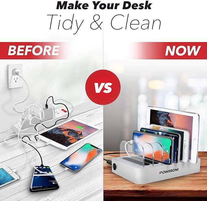 USB Charging Dock - 6-Port Universal Charging Station for Multiple Devices - Multi Device Charger Station - Compatible with Apple, iPad, iPhone, and Android Cell Phones and Tablets - Image 6