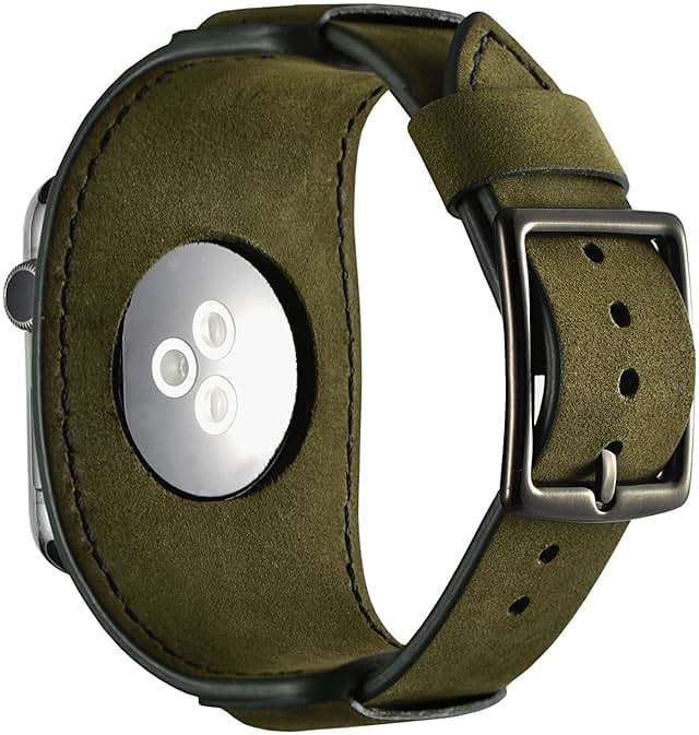 CooBES Compatible with Apple Watch Band 49/46/45/44mm/42mm(Series 3 2 1),Genuine Leather Bracelet Wristband Crazy Horse Cuff Strap Compatible iWatch Ultra/Ultra2 Series 10/9/8/7/6/5/4/3/2/1 (Green) - Image 3