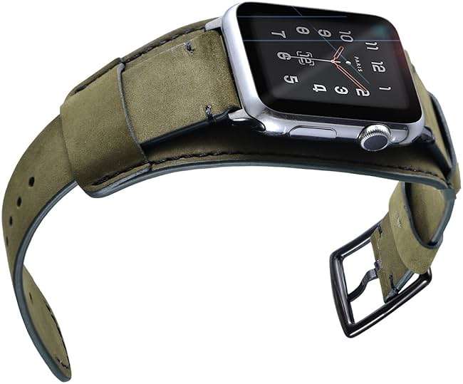 CooBES Compatible with Apple Watch Band 49/46/45/44mm/42mm(Series 3 2 1),Genuine Leather Bracelet Wristband Crazy Horse Cuff Strap Compatible iWatch Ultra/Ultra2 Series 10/9/8/7/6/5/4/3/2/1 (Green) - Image 4