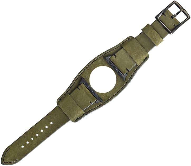 CooBES Compatible with Apple Watch Band 49/46/45/44mm/42mm(Series 3 2 1),Genuine Leather Bracelet Wristband Crazy Horse Cuff Strap Compatible iWatch Ultra/Ultra2 Series 10/9/8/7/6/5/4/3/2/1 (Green) - Image 6